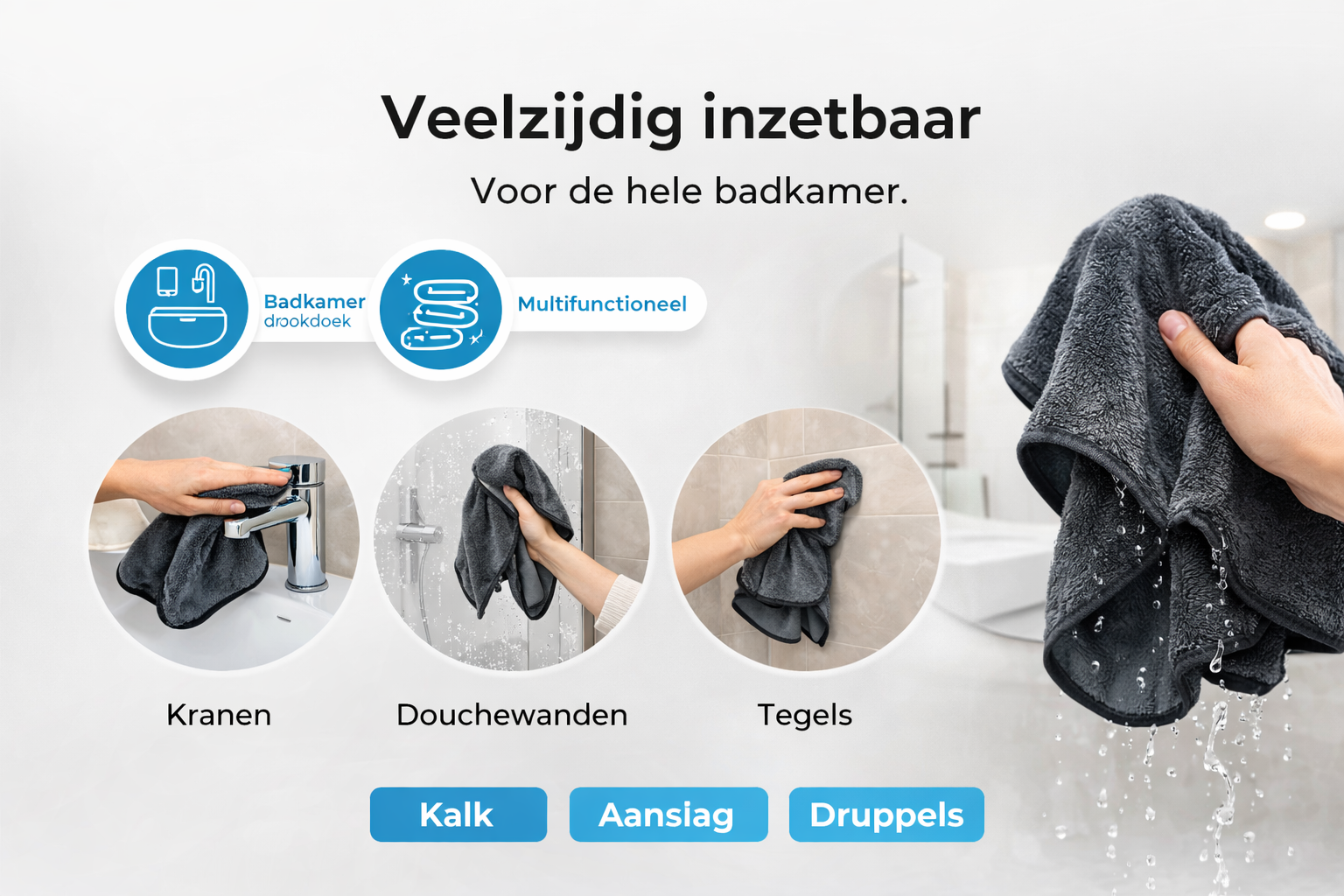 Liviahome badkamer/Keuken droogdoek 40x40cm antraciet