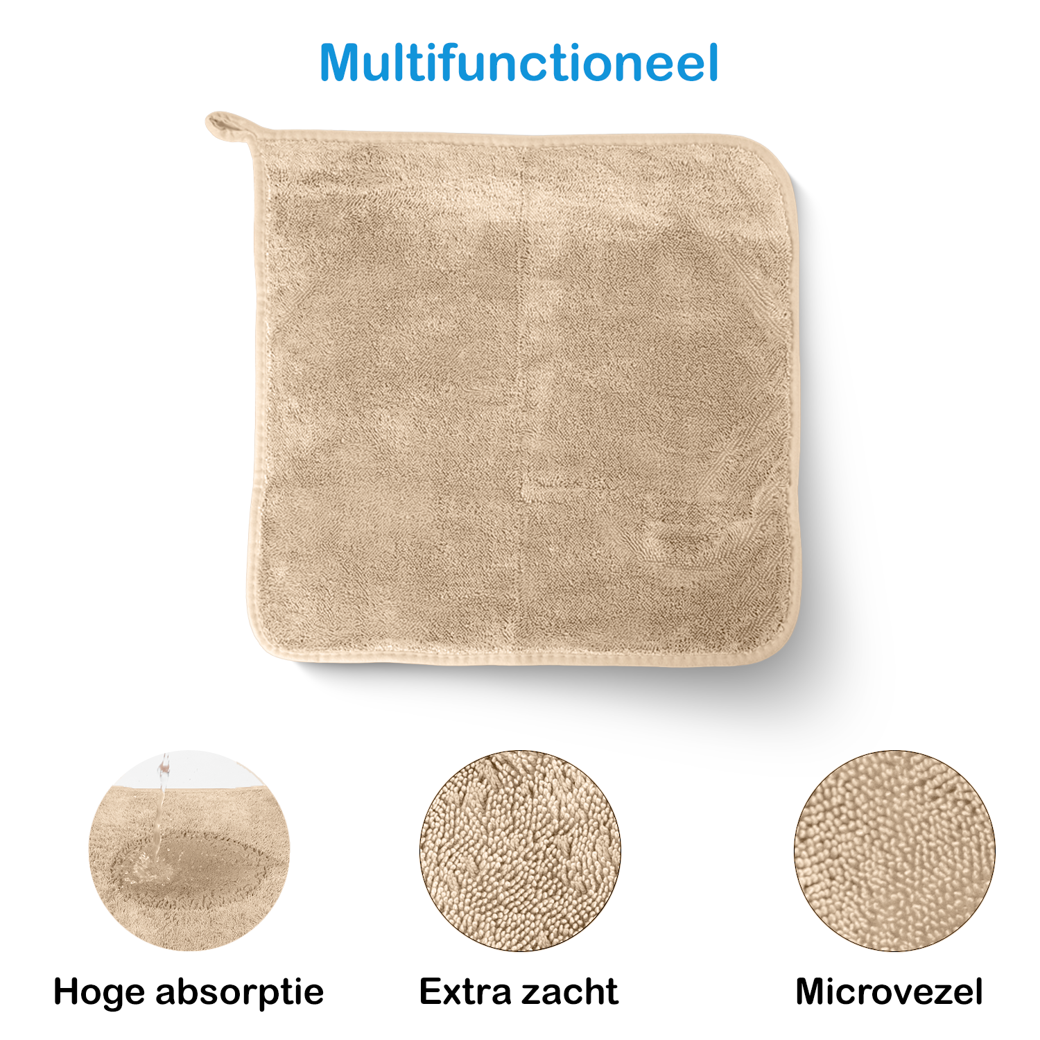 Liviahome Multifunctionele droogdoek 40x40cm 1 stuk Beige (klein formaat)